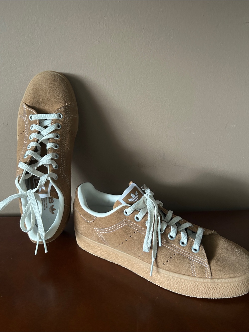 Adidas Suede Low-Top Sneakers in Tan with White Laces